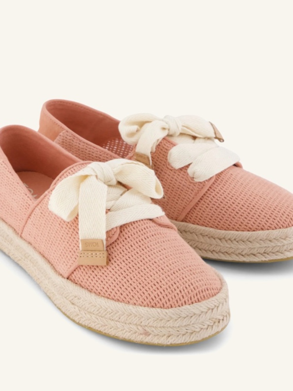Toms Pink Knit Espadrille with Cream Ribbon Laces